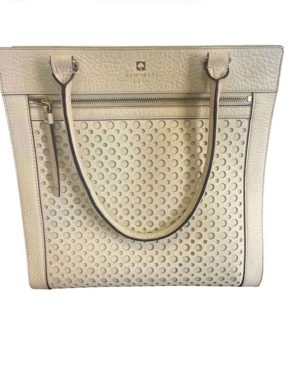 Kate Spade Cream Perforated Leather Tote Bag